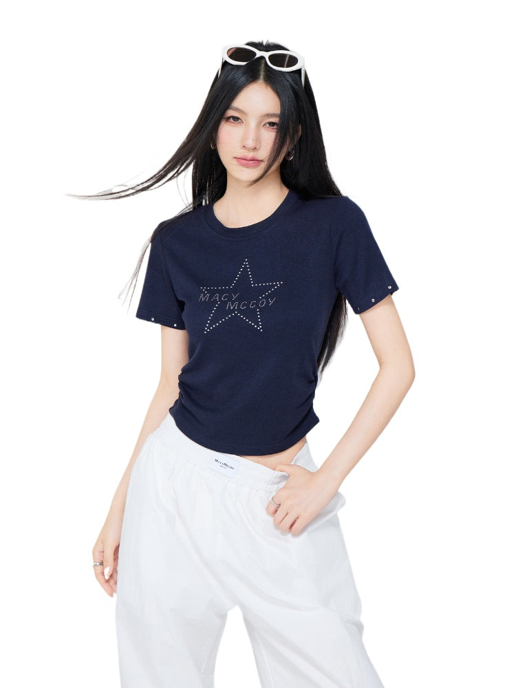 Star Rhinestone Letter Shoulder Tee