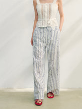 Striped Print Patchwork Embroidery Lace Straight Pants - CHINASQUAD