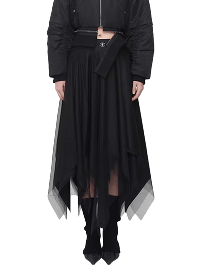 Elegant Asymmetric Paneled Mesh Skirt