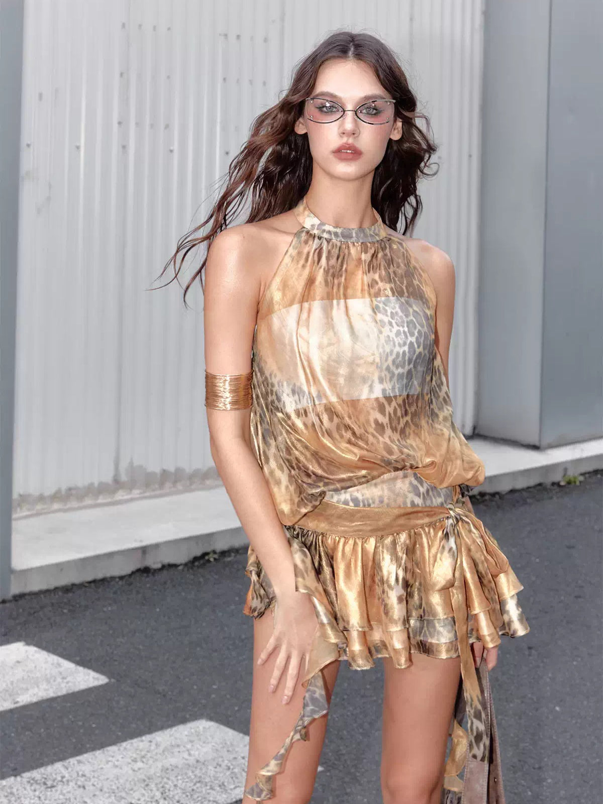 Leopard Print Halter Backless Mini Dress