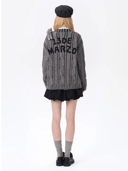 Textured Cable-Knit V-Neck Cardigan