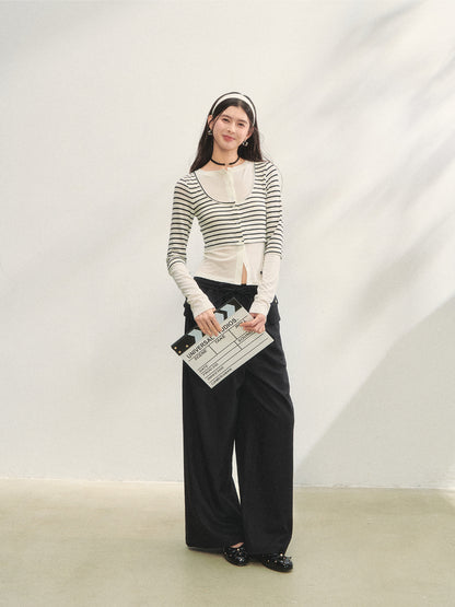 Two-piece Double-layer Ruffle Tie Straight Pants - CHINASQUAD