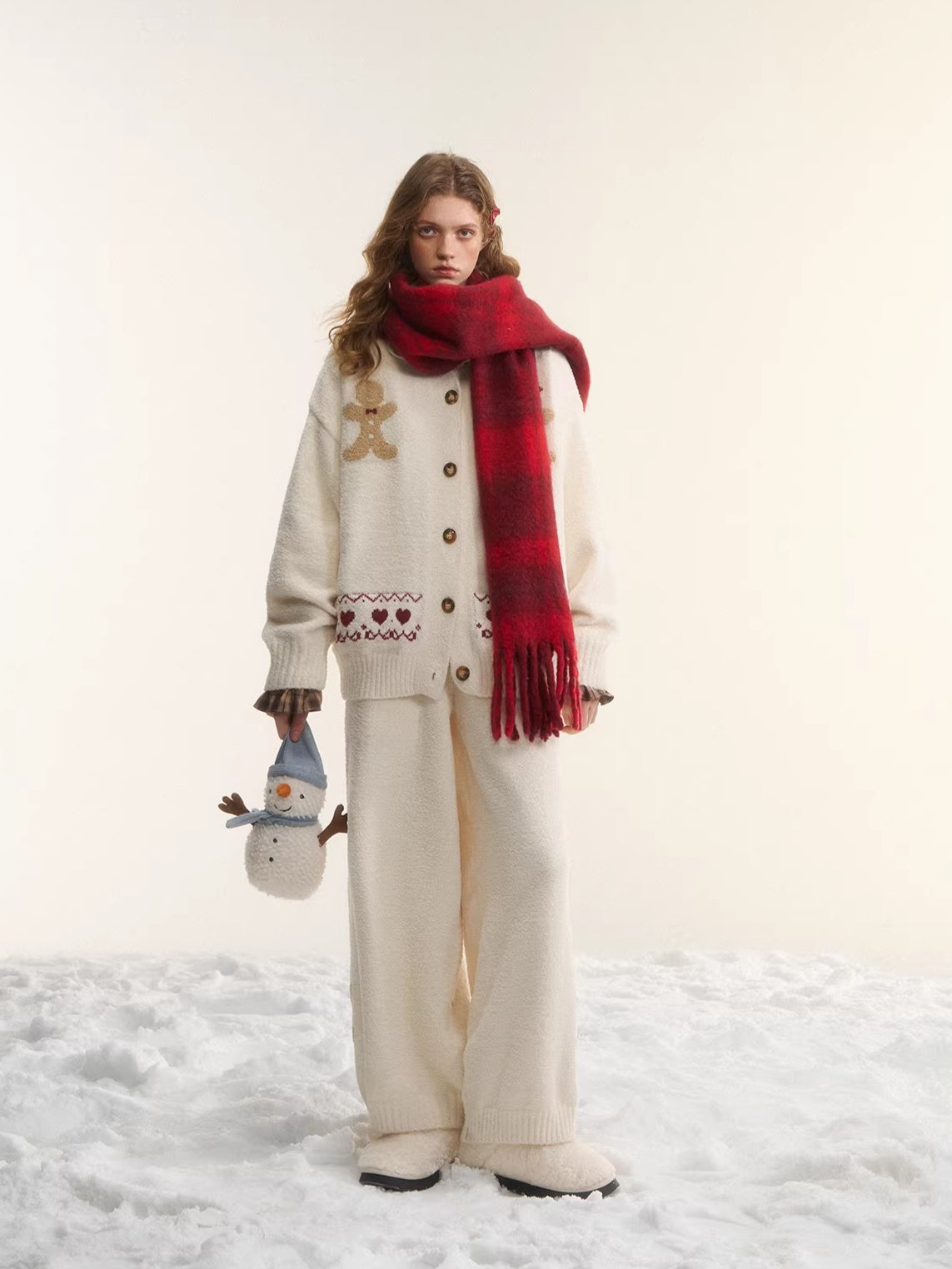 Vintage Wool-Blend Red Plaid Scarf