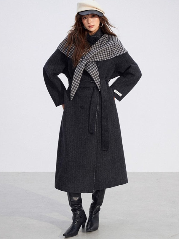 Plaid Wool-Blend Double-Faced Coat