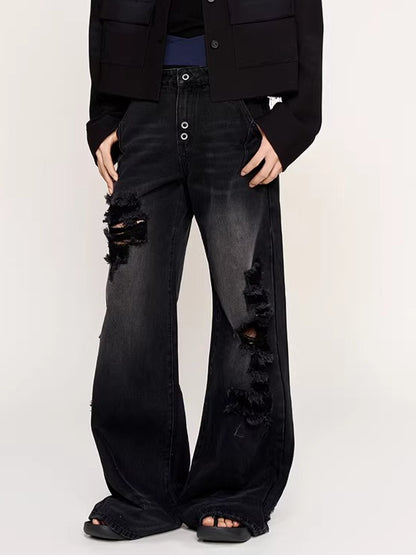 Black-Whisker Straight-Leg Denim Jeans