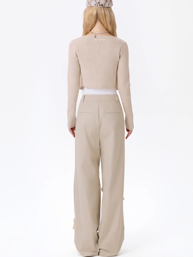 Multi-Doll Pleated Unisex Straight-Leg Pants