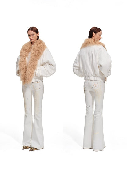 Polar Shearling Collar Denim Down Jacket