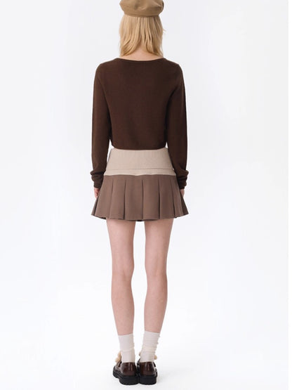 Knit Foldover Pleated Mini Skirt