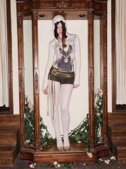 Zip-Up Hooded Long-Sleeve Fitted T-Shirt