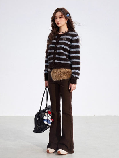Striped Mink Velvet Knit Sweater