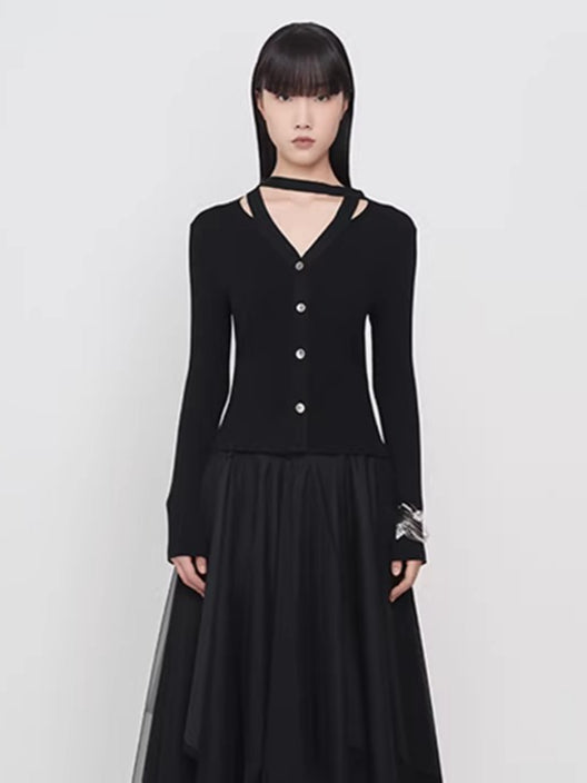 Vintage Wool Halter-Tie Cardigan Knit Top