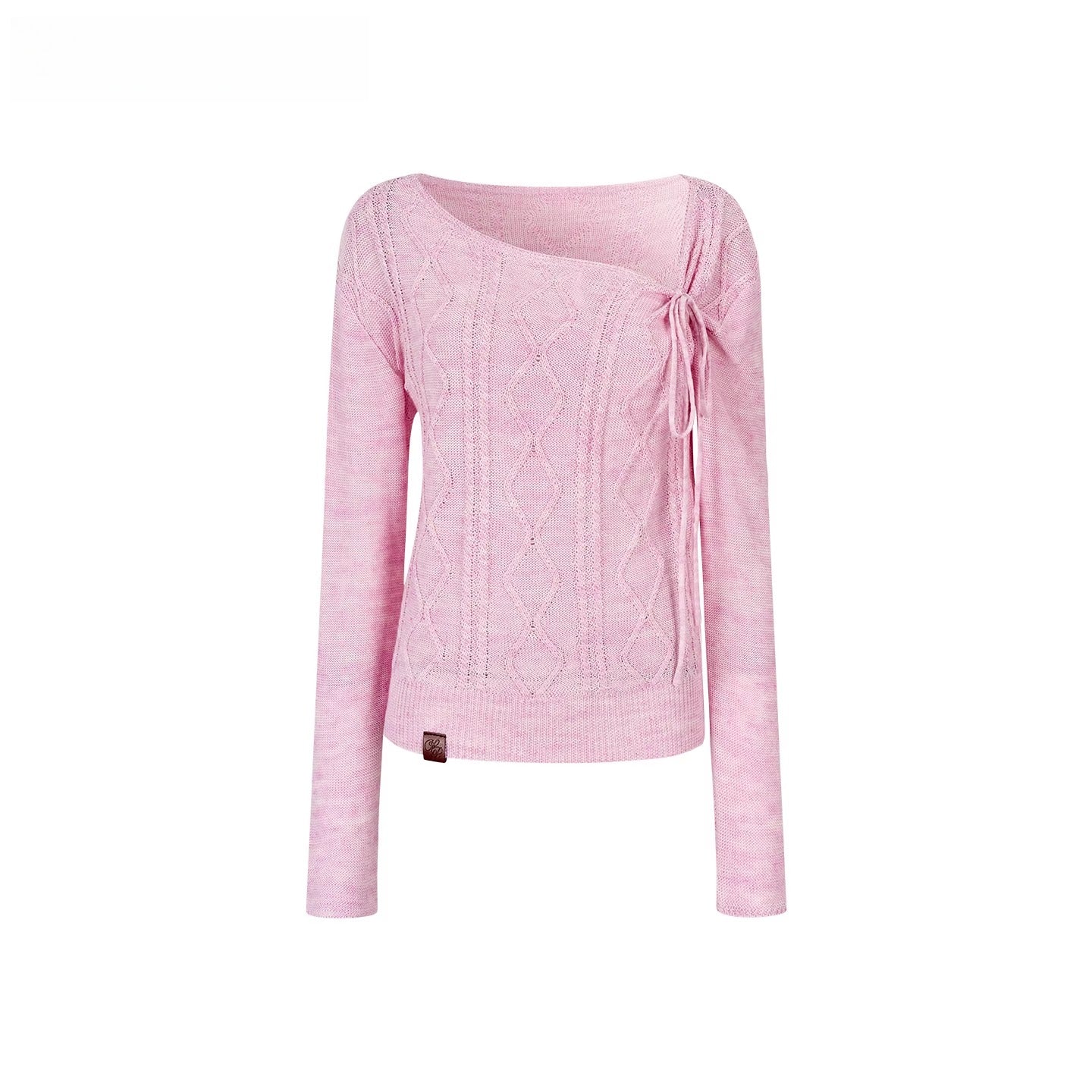 Asymmetrical Tie-Neck Cable Knit Sweater