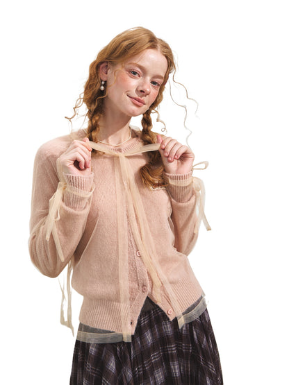 Mesh Layered Knit Cardigan