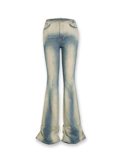 Heavy Washed High-Stretch Flared Jeans