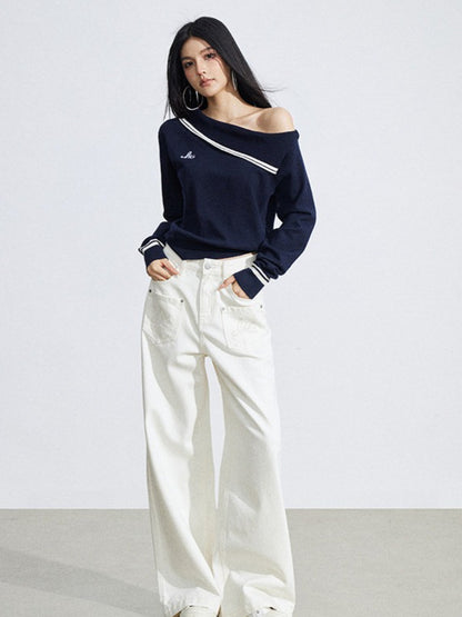 Off-Shoulder Merino Wool Blend Knit Base Layer