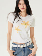 Color Diamond Floral Regular Shoulder T-shirt - CHINASQUAD