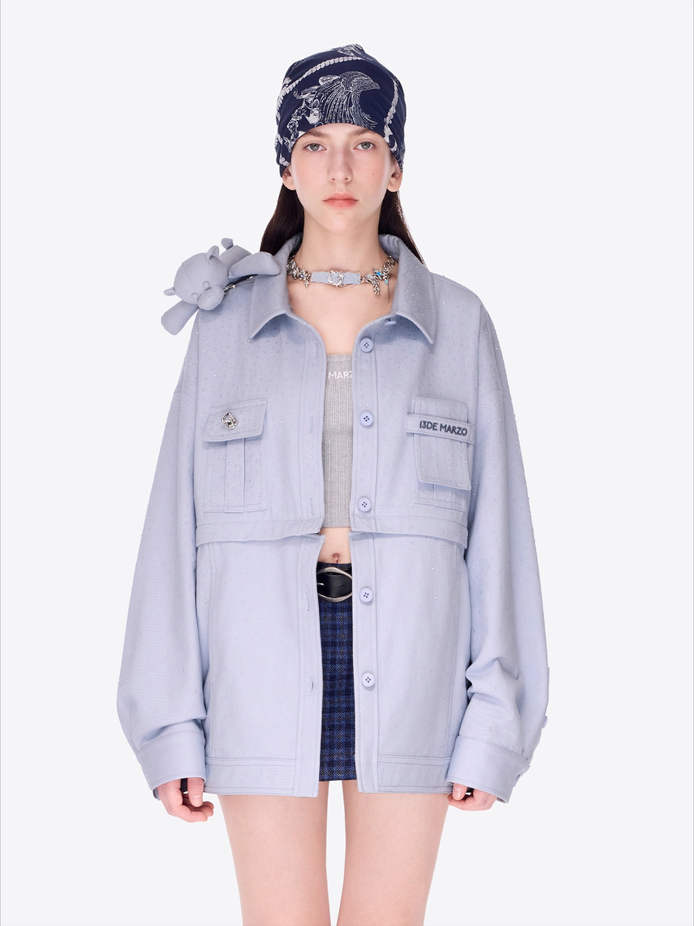 Crystal-Embellished Utility Shirt Jacket