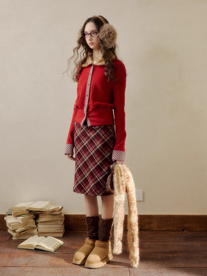 Vintage Check Contrast Knit Sweater