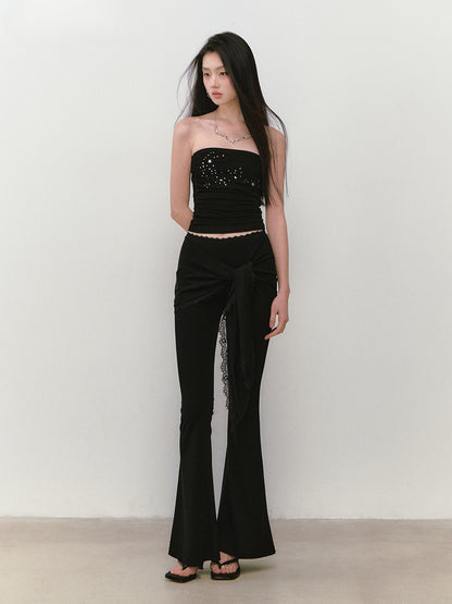 Lace-Trimmed Tie-Waist Lyocell Trousers - CHINASQUAD