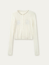 Handmade Rhinestone Collar Rose-Embroidered Knitted Cardigan - CHINASQUAD