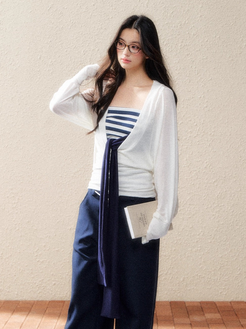 Striped Corset Tube Top &amp; Sheer Pullpver Set - CHINASQUAD