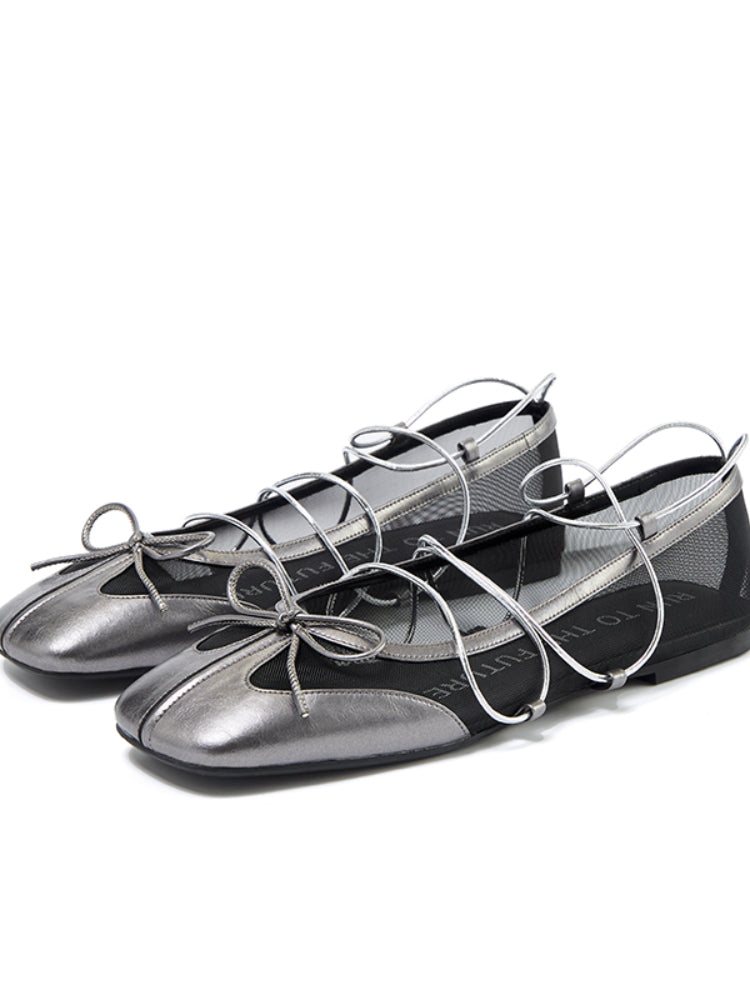 Sheepskin Microfiber Mesh Strap Mary Jane Flats