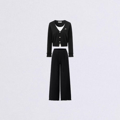 Mock-Layer Crop &amp; Wide-Leg Knit Set