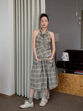 Plaid Halter Neck Backless Tank Top & Midi Skirt Set - CHINASQUAD