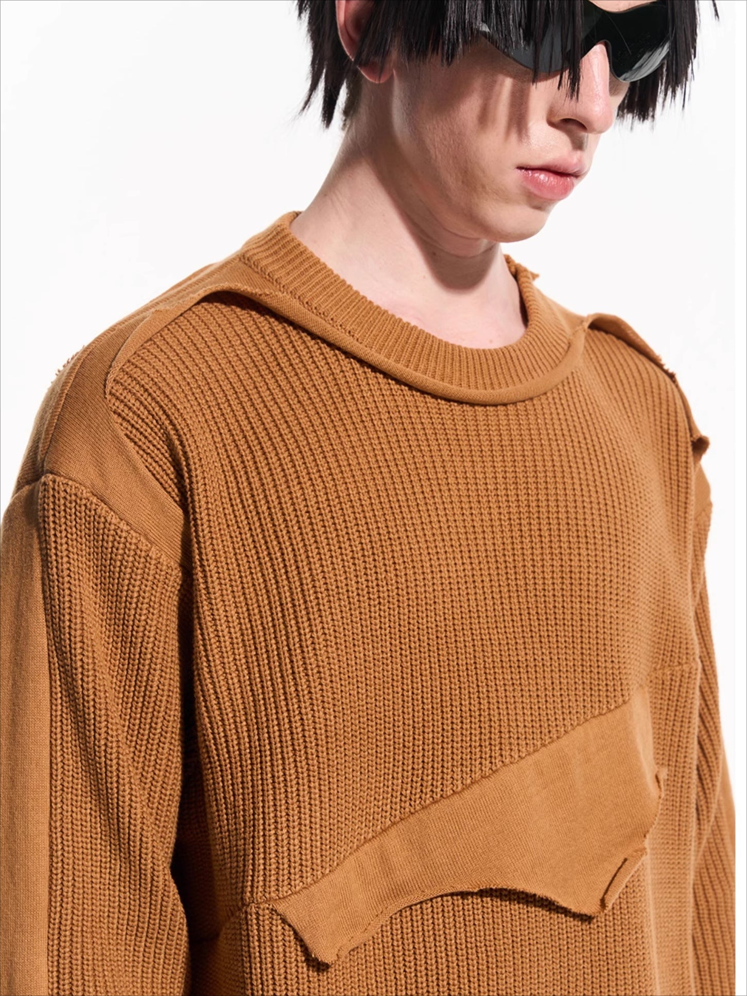 Cloud Texture Dual-Tone Distressed Knit Sweater