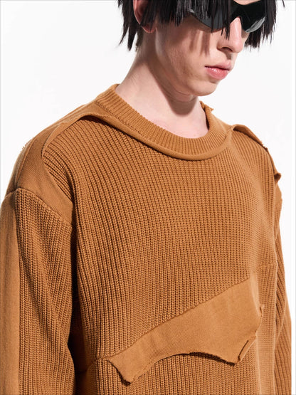 Cloud Texture Dual-Tone Distressed Knit Sweater
