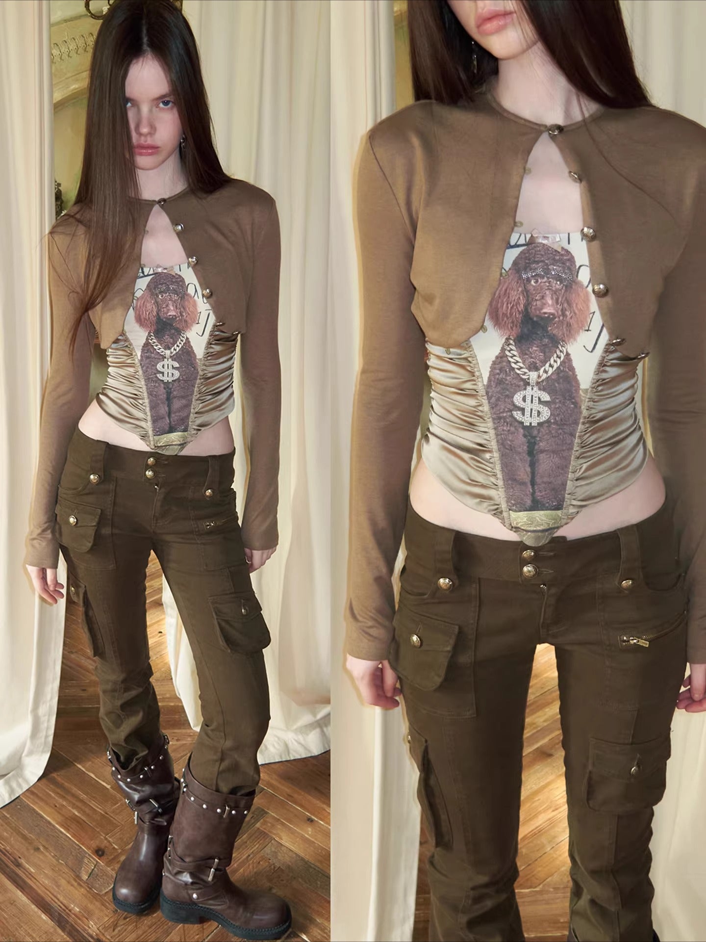 Metal Button Cropped Knit Bolero Jacket