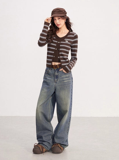 Layered-Effect Striped Knit V-Neck