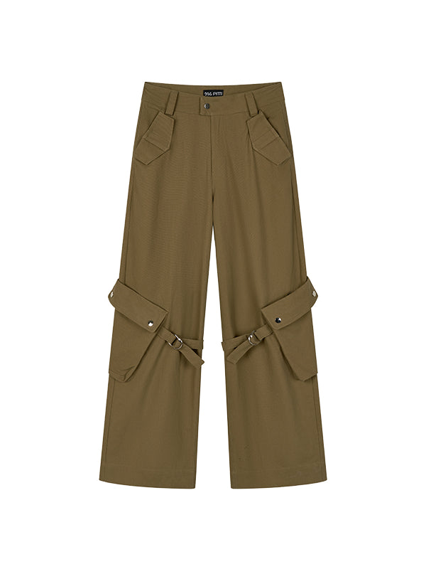 Khaki Loose-fit Cargo Straight-leg Pants