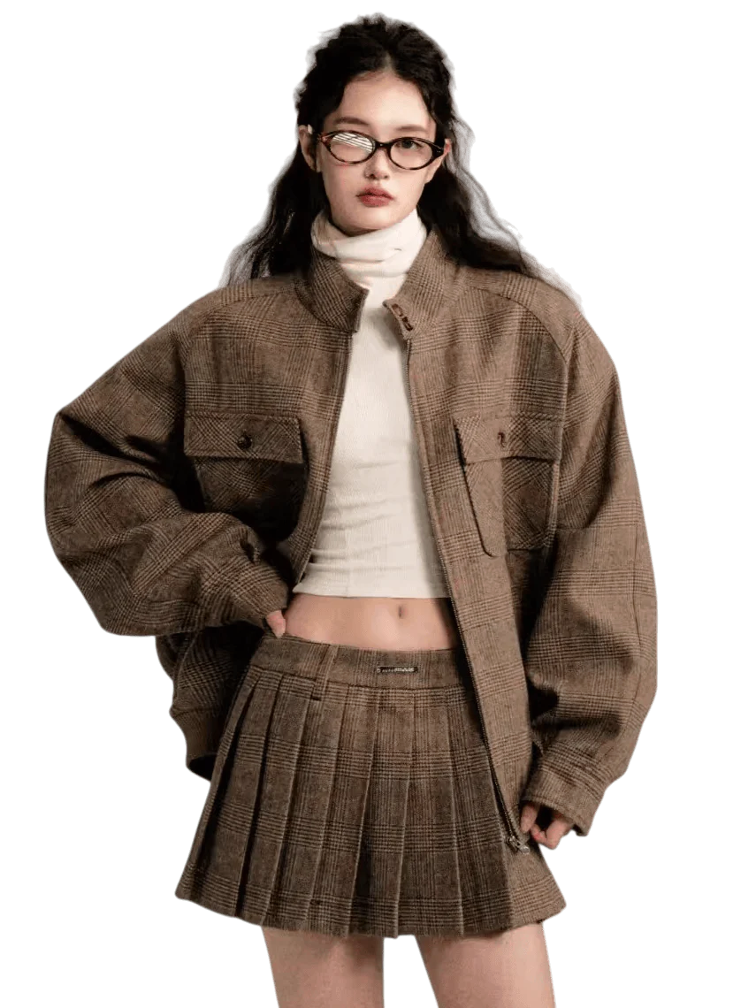 Vintage Collegiate Wool Jacket &amp; Mini Skirt Set