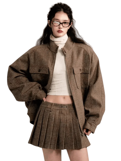 Vintage Collegiate Wool Jacket &amp; Mini Skirt Set