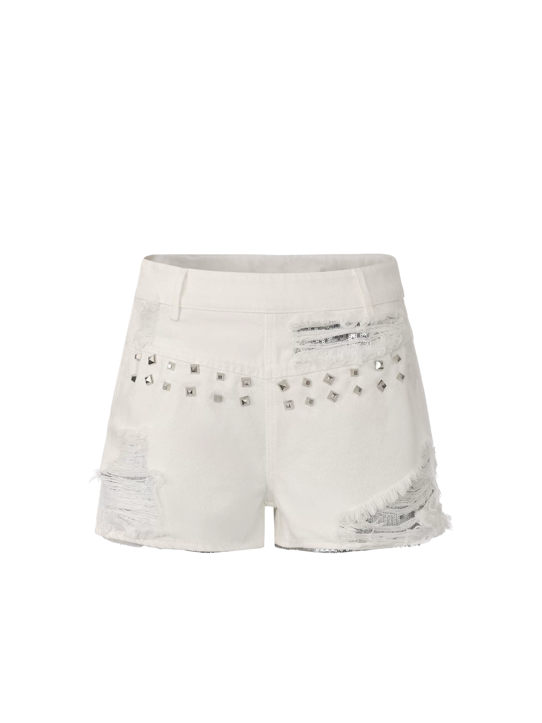 Distressed Studded Denim Short