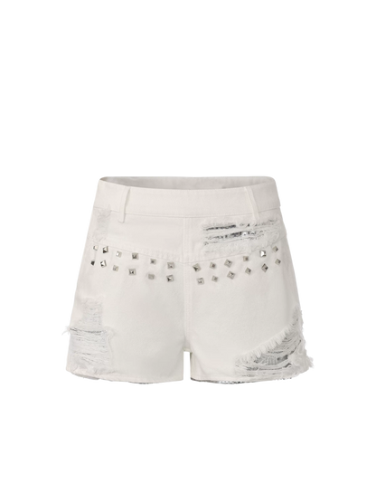 Distressed Studded Denim Short