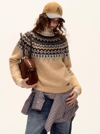 Wool-Blend Fair Isle Knit Sweater
