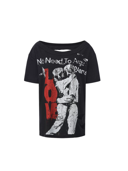 Laser-Burn Punk Graphic Oversized T-Shirt