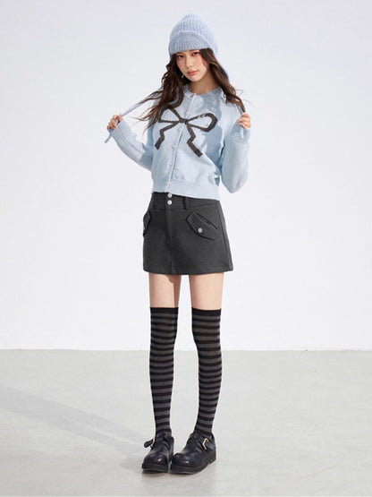 Bow Detail Cropped Knit Cardigan