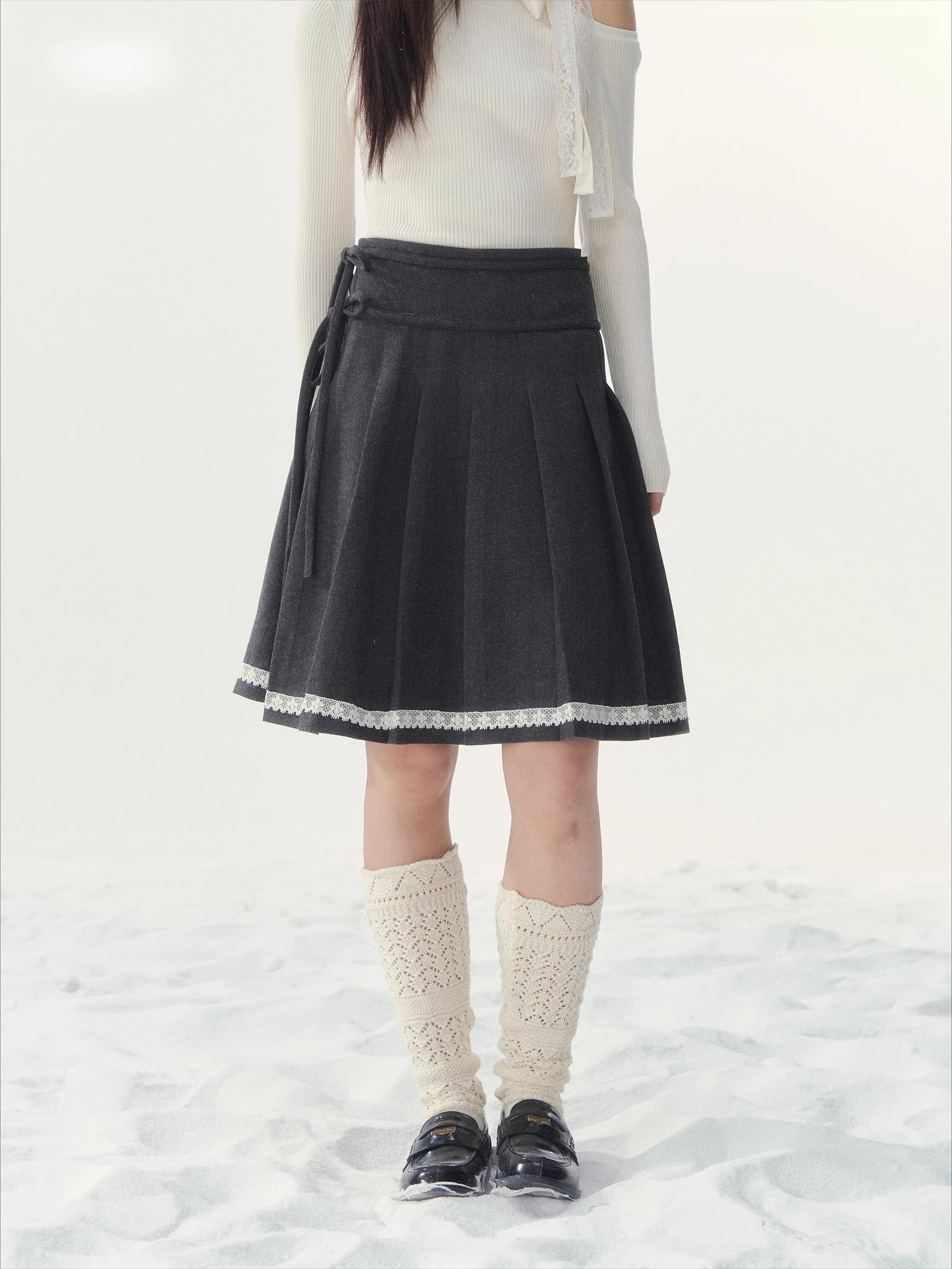 Wool-Blend Retro Pleated Skirt