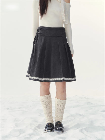 Wool-Blend Retro Pleated Skirt