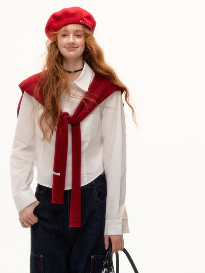 Solid Knit Tie-Front Shoulder Shawl