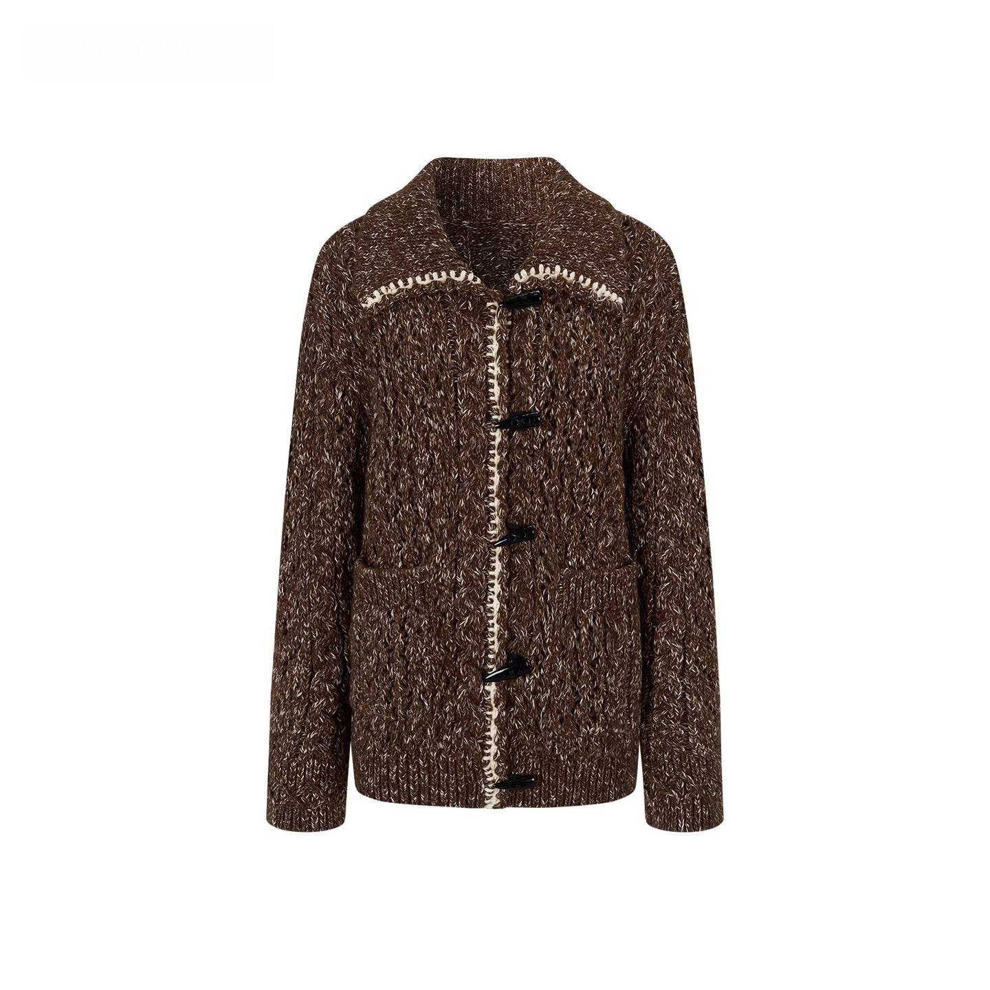 Heavy-Knit Toggle Wool-Blend Cardigan with Matching Scarf