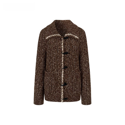 Heavy-Knit Toggle Wool-Blend Cardigan with Matching Scarf