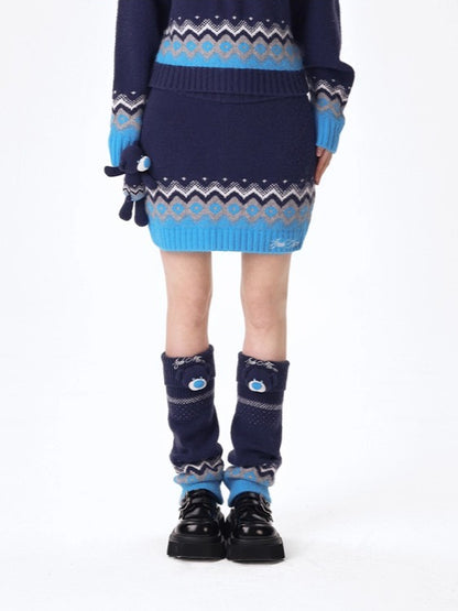 Jacquard A-Line Knit Mini Skirt