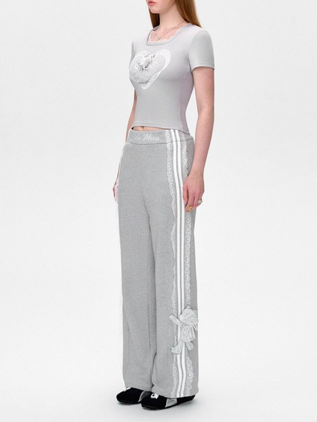 Lace Panel Relaxed Sweatpants Set