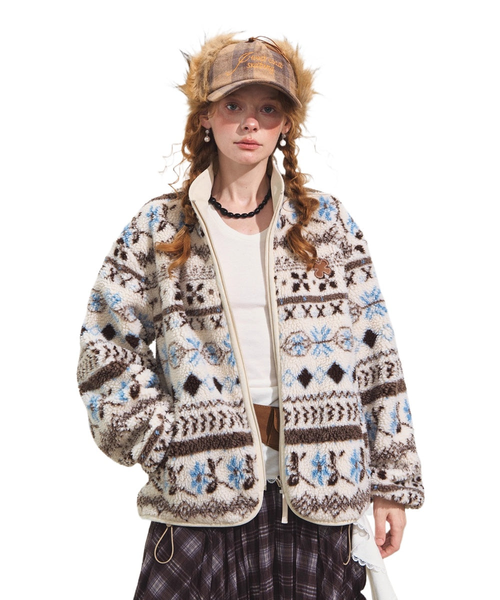 Jacquard Fleece High-Neck Oversized Jacket