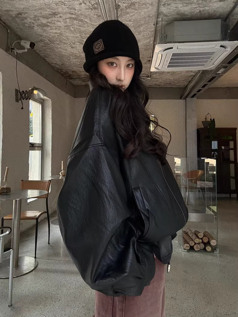 Layered Soft Leather Relaxed-Fit Jacket