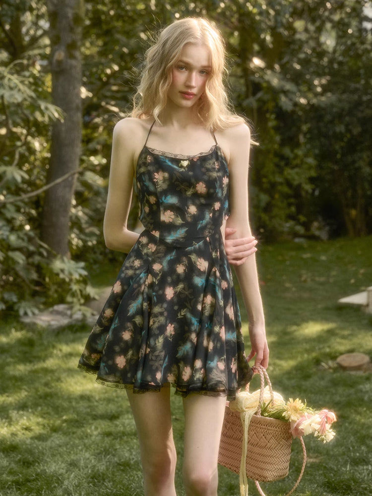 French Lace Bow Little Black Dress - CHINASQUAD